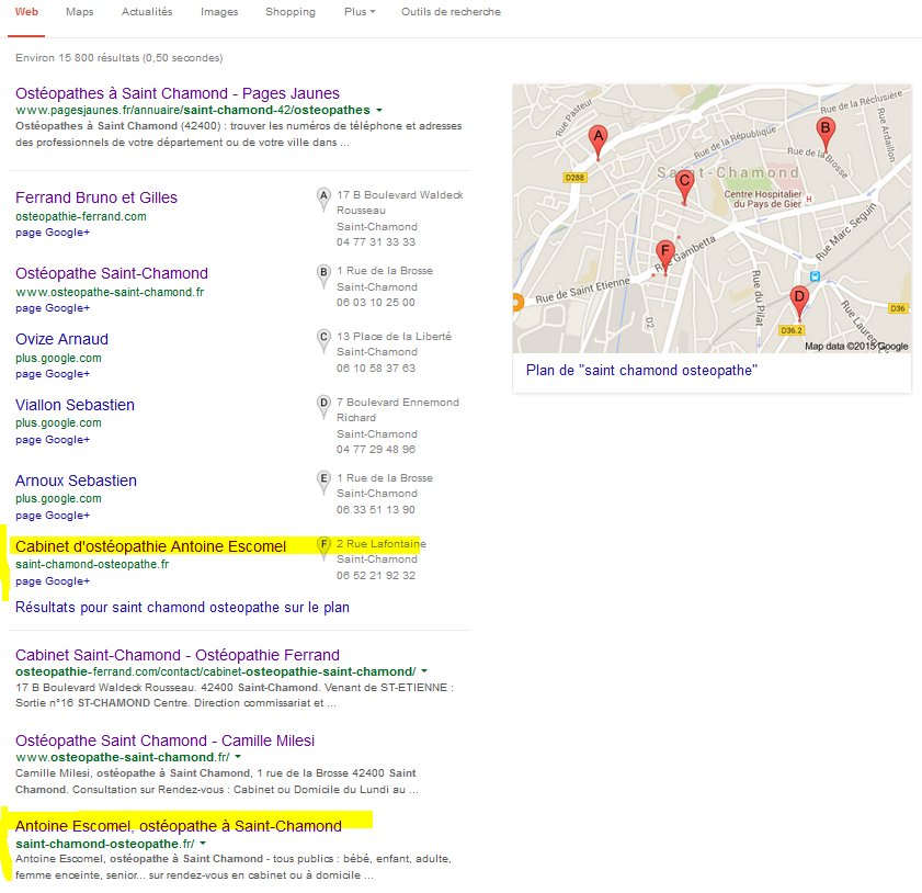 Page de résultats de Google sur recherche locale